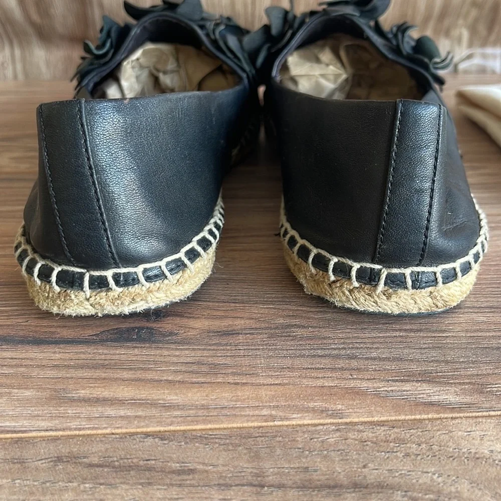 Tory Burch Blossom Leather Espadrille Black Flower Slip On Shoe Women’s Size 10